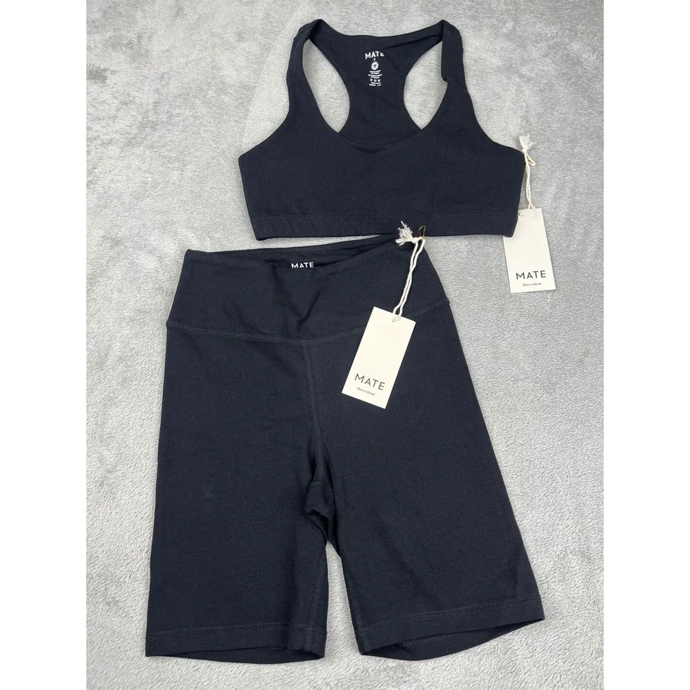 MATE The Label Organic Biker Shorts & Sports Bra Set Activewear Size S - Picture 1 of 12